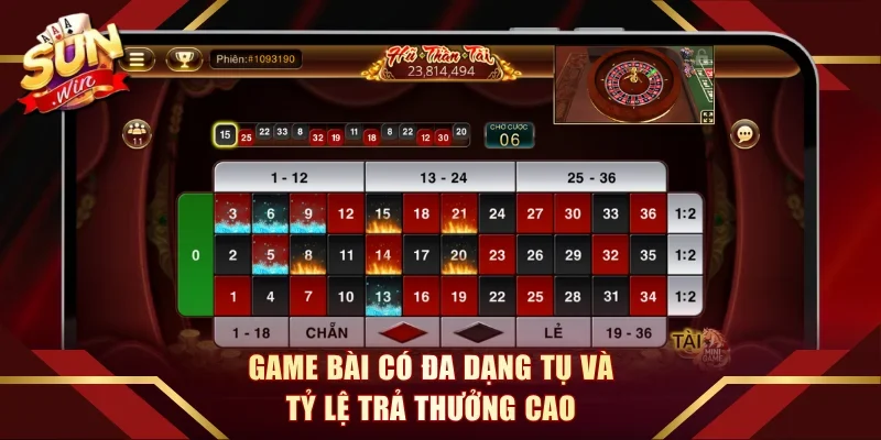 Game bài có đa dạng tụ và tỷ lệ trả thưởng cao