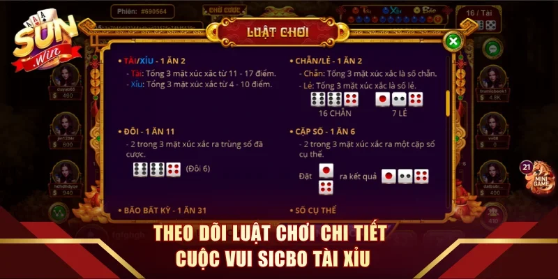Theo dõi luật chơi chi tiết cuộc vui Sicbo Tài xỉu